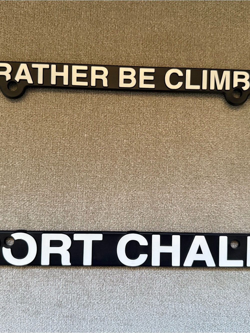 Sport chalet car license plate frame “I’d rather be climbing”